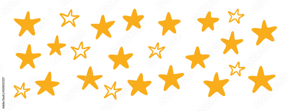 Fototapeta premium Hand drawn yellow stars doodle vector set. Kids night sky stars collection 