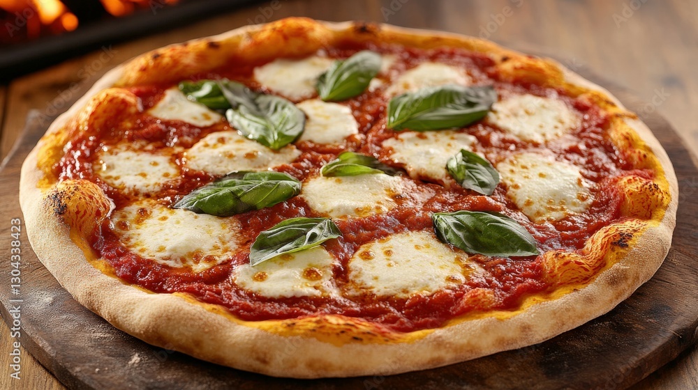 Neapolitan pizza topped with fresh basil and mozzarella cheese Neapolitan pizza topped with fresh basil and mozzarella cheese