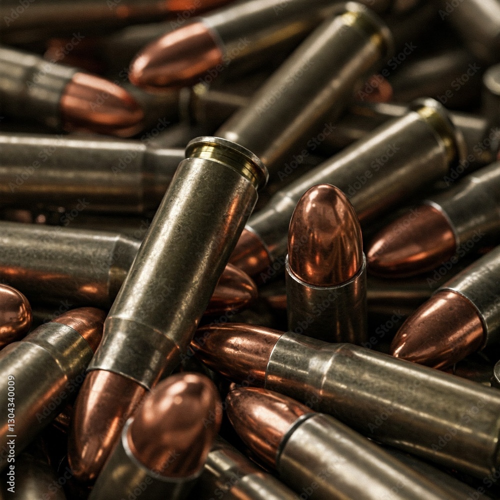 Background from cartridges for a carbine. Close up pile of many bullets or ammunition top view ammunition background Background from cartridges for a carbine. Close up pile of many bullets or ammunition top view ammunition background