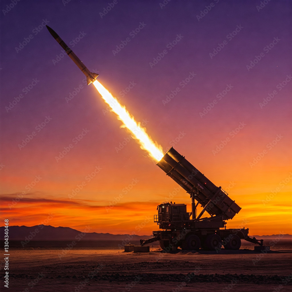 Obraz premium A missile launched by a rocket launcher on a battlefield