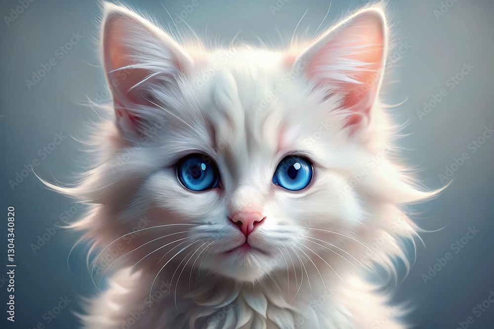 Obraz premium Adorable Blue-Eyed White Kitten - High-Resolution Stock Photo