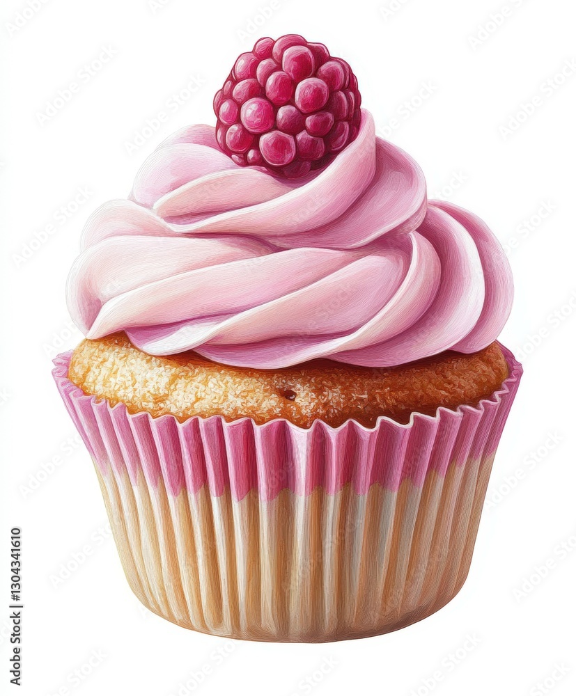 Whimsical raspberry cupcake with pink frosting and swirl design Whimsical raspberry cupcake with pink frosting and swirl design
