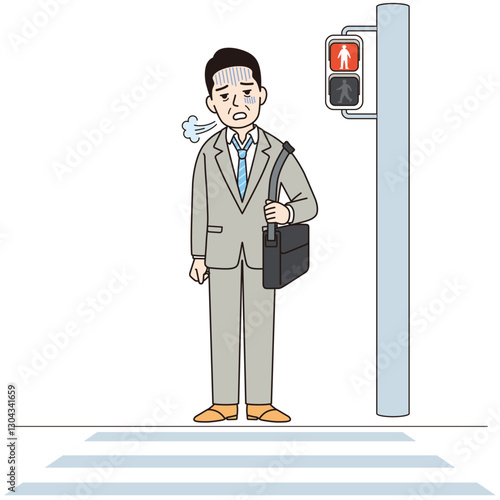 信号待ちの疲れた中年男性ビジネスパーソン