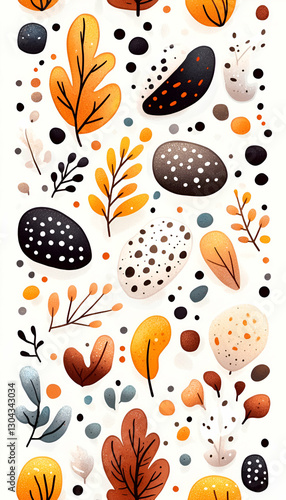 Autumn leaves pattern, digital illustration, white background