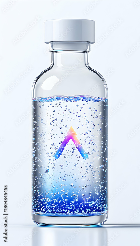 Obraz premium Clear bottle, fizzy liquid, white background