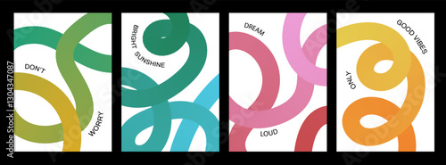  Set of color abstract banner with gradient curvy line a. Background with scribble squiggle. Wave line art