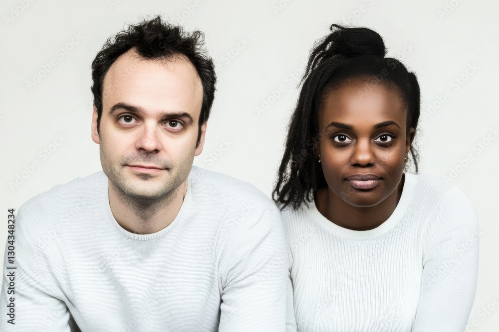 Obraz premium Minimalistic portrait of two people in white attire for diverse representation concepts
