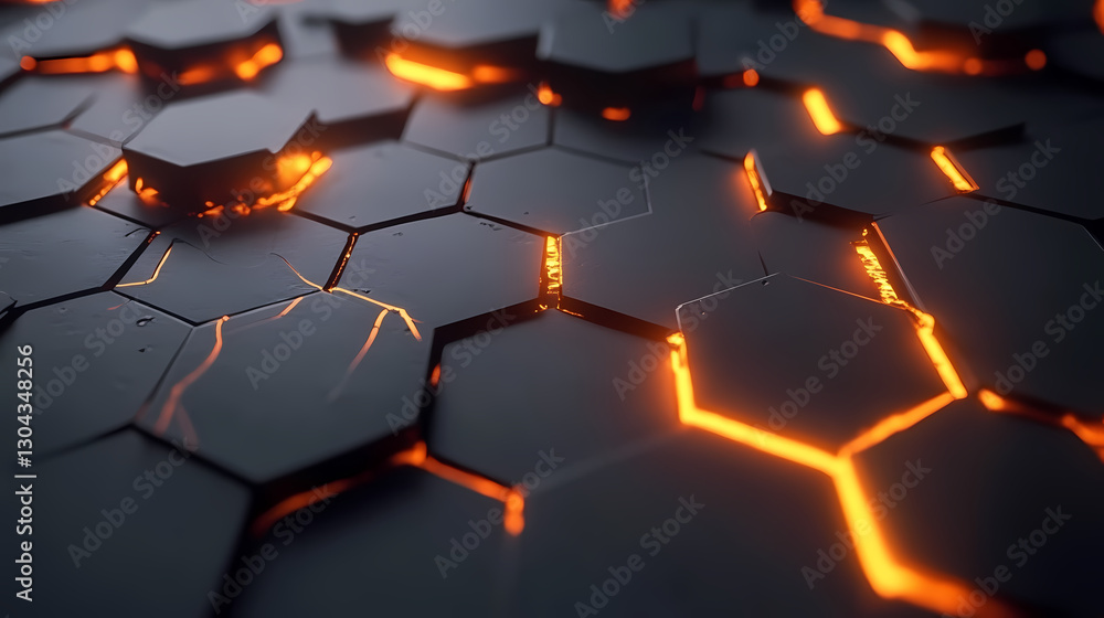 Black and Orange Hexagons with Lava Flow Effect