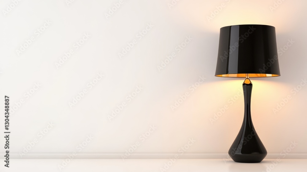 This image features an elegant black lamp that emits a warm, inviting glow, perfectly placed against a clean white wall for a modern aesthetic appeal. This image features an elegant black lamp that emits a warm, inviting glow, perfectly placed against a clean white wall for a modern aesthetic appeal.