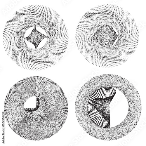 Rough lines in Circle Form . Rotate rounded shape Vector Illustration .Rotating circles form a ring.Rotating design element . Various circle lines forming round frame . Abstract Geometric line art .