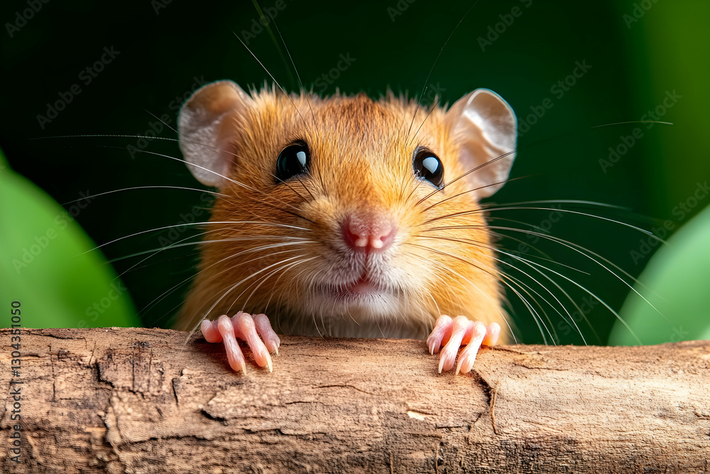 Cute rodent peering over log, green background Cute rodent peering over log, green background