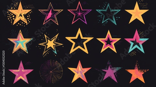 Collection of different star-shaped vector designs. 