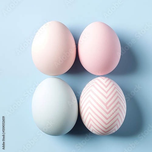 A design of Easter eggs with geometric patterns in pastel shades, photo