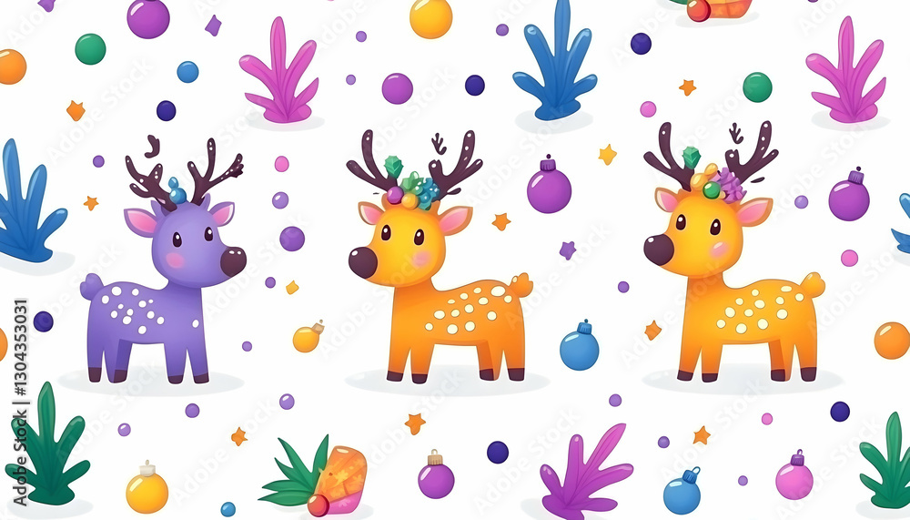 Naklejka premium Festive reindeer pattern, winter holiday design