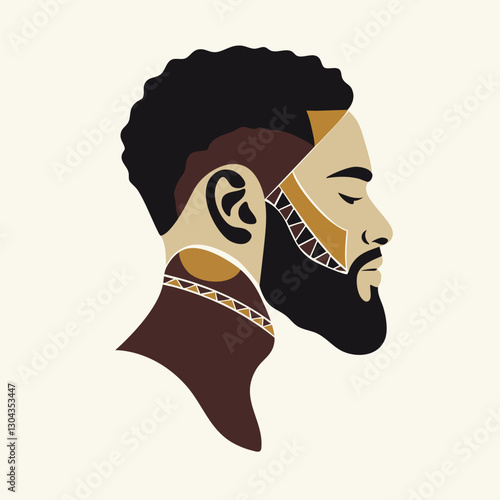 Abstract Portrait of a Man with Tribal Patterns. Culture, heritage, and identity in a modern, minimalist style.