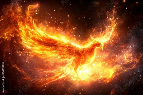 Wallpaper Mural Fiery Phoenix Soaring Through Cosmic Nebula Torontodigital.ca