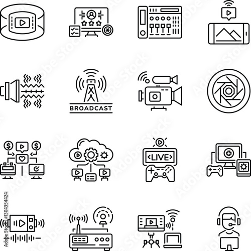 Collection of Linear Style Streaming Art Icons 

