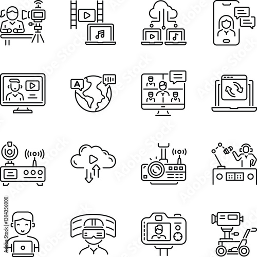 Set of Video Streaming Linear Style Icons 

