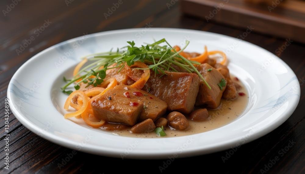 Plate of Asian-Style Braised Tofu with Vegetables Plate of Asian-Style Braised Tofu with Vegetables