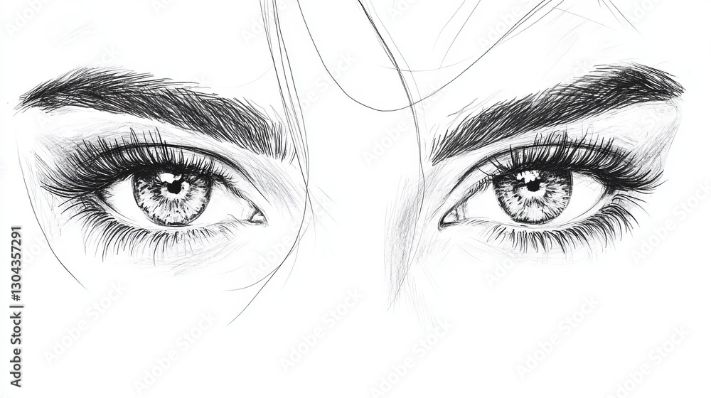 Fototapeta premium One-line drawing of beautiful women's eyes. 