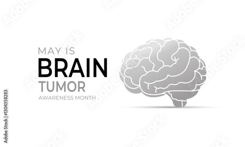 Vector graphic of Brain Tumor Awareness Month is observed every year in May to raise awareness about brain tumors. Gray ribbons with Realistic ribbon. Design for web banner, cards, prints, social.