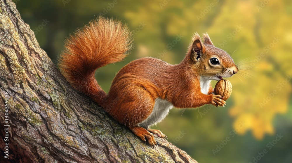 Adorable Red Squirrel Enjoying a Nut on a Tree Branch Adorable Red Squirrel Enjoying a Nut on a Tree Branch