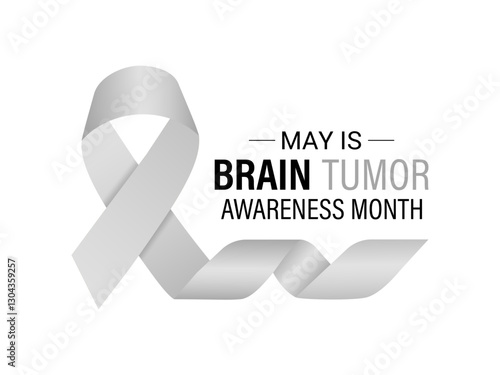 Vector graphic of Brain Tumor Awareness Month is observed every year in May to raise awareness about brain tumors. Gray ribbons with Realistic ribbon. Design for web banner, cards, prints, social.