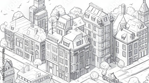 Wallpaper Mural Seamless linear 3D urban building drawing.  Torontodigital.ca