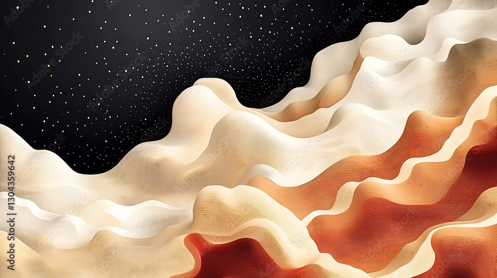 Fototapeta premium Abstract Creamy Waves Flowing Under Dark Sky. AI Generated