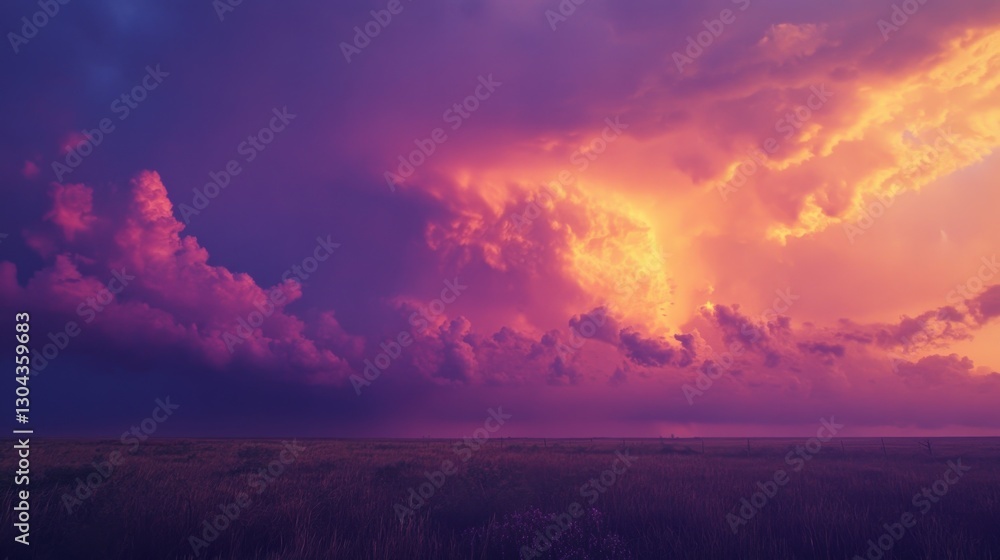 Obraz premium Dramatic Panorama of Skies Above Eastern Texas Panhandle at Dusk