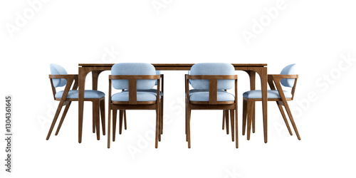 Wooden table and chairs set isolated on white background
