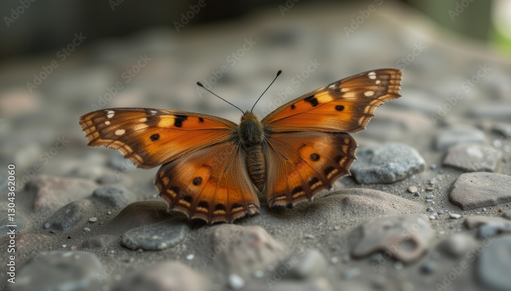 Monarch Butterfly Perched on a Rocky Ground with Black and Orange Spots Monarch Butterfly Perched on a Rocky Ground with Black and Orange Spots