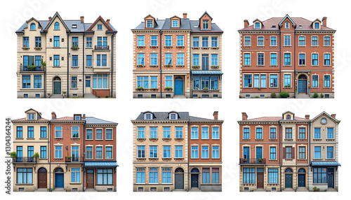 Elegant Multi-Level Building with Blue-Framed Windows isolated on png