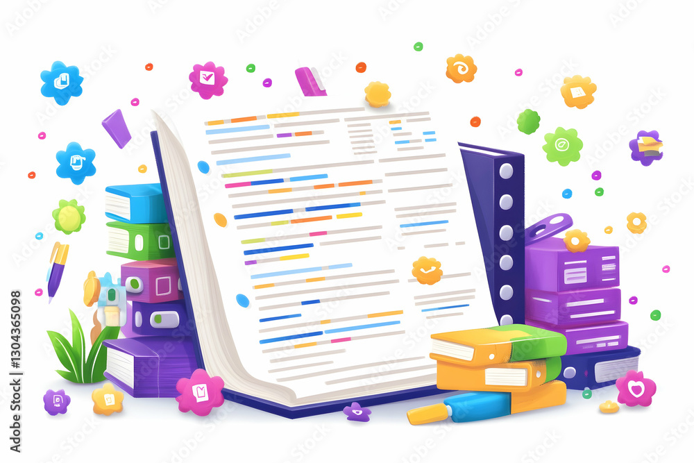 Open book, colorful supplies, learning Open book, colorful supplies, learning