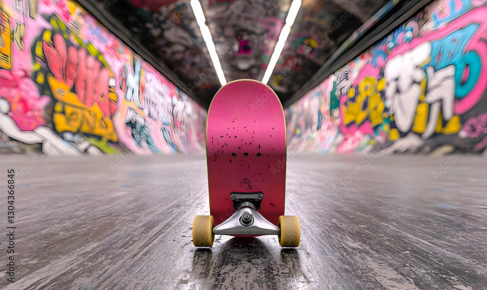 Obraz premium Skateboard in Urban Environment with Colorful Street Art Background