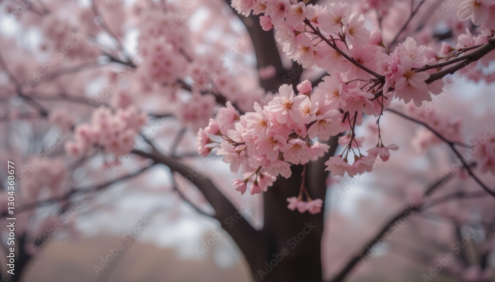 Delicate Pink Cherry Blossoms on Tree Branches Delicate Pink Cherry Blossoms on Tree Branches