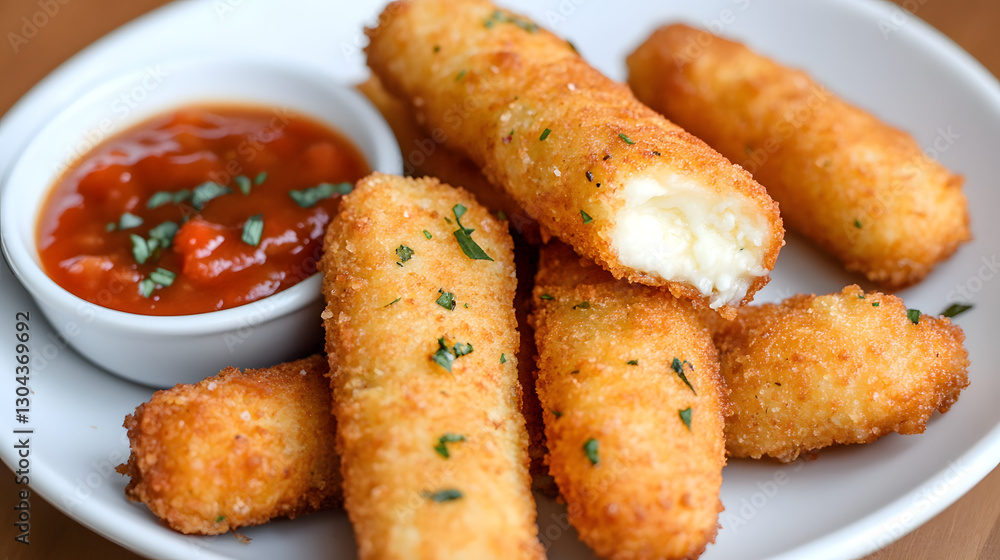 Crispy mozzarella sticks with a perfectly golden exterior, paired with a tangy sweet and sour sauce to dip for an amazing flavor combination. Crispy mozzarella sticks with a perfectly golden exterior, paired with a tangy sweet and sour sauce to dip for an amazing flavor combination.