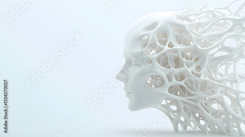 Abstract White Sculpture of a Human Face with Organic Form