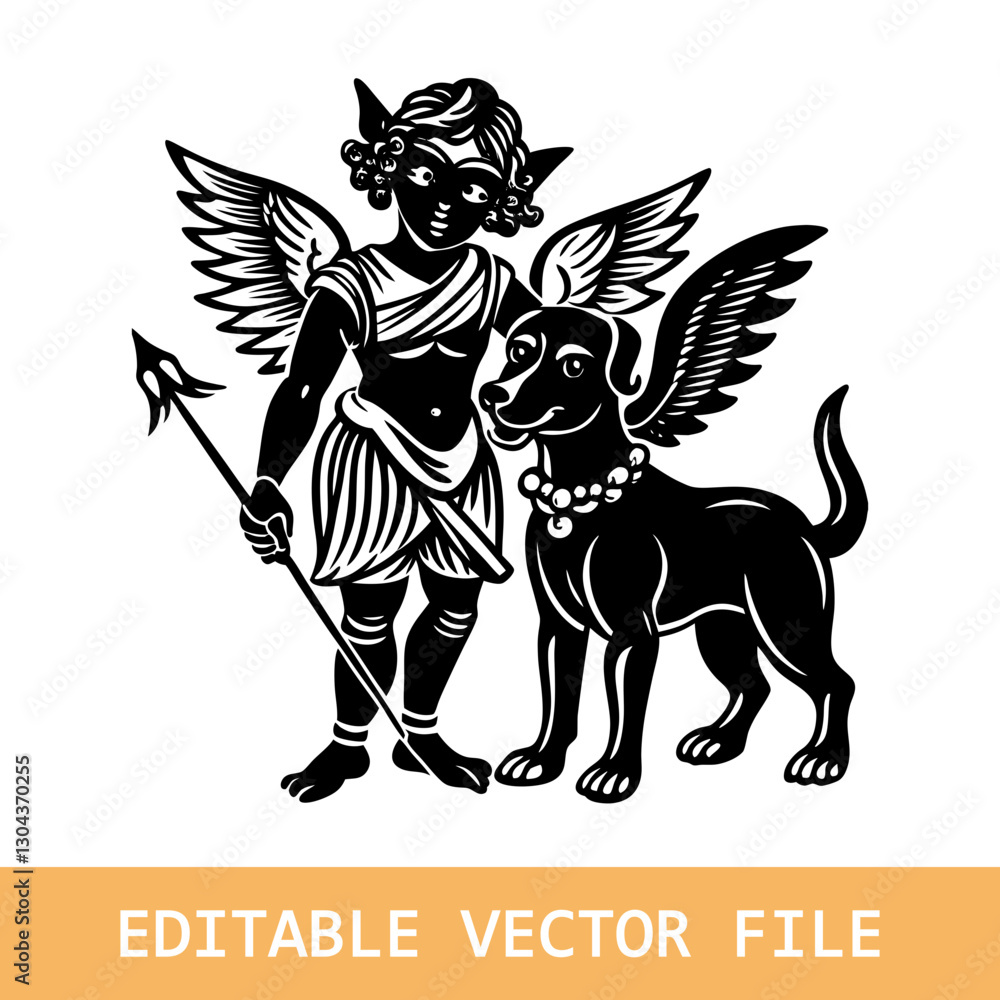 Fototapeta premium Vector cute little puppy angel. Dog angel with wings
