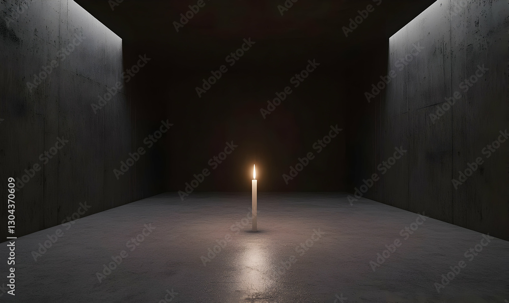 Naklejka premium Candle Flame in Dark Room with Concrete Walls and Subtle Lighting