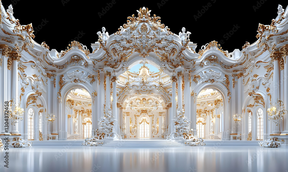 Naklejka premium Exquisite Baroque Indoor Hall Design with Gold Accents and Elegance