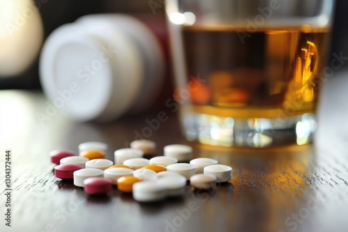 Alcohol and Pills on a Table Indicating Substance Use