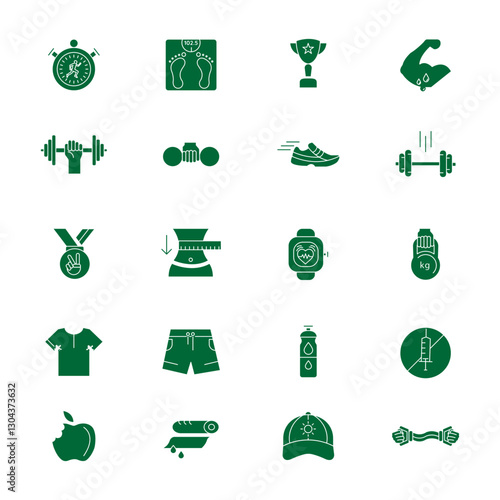 Ultimate Gym Essentials – Tools, Equipment, and Accessories for Every Athlete icons set.