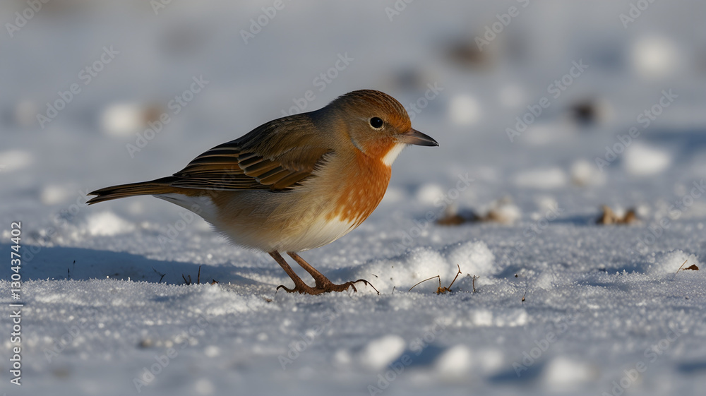 The European Robin searches for food on the snowy ground.
The European Robin searches for food on the snowy ground.