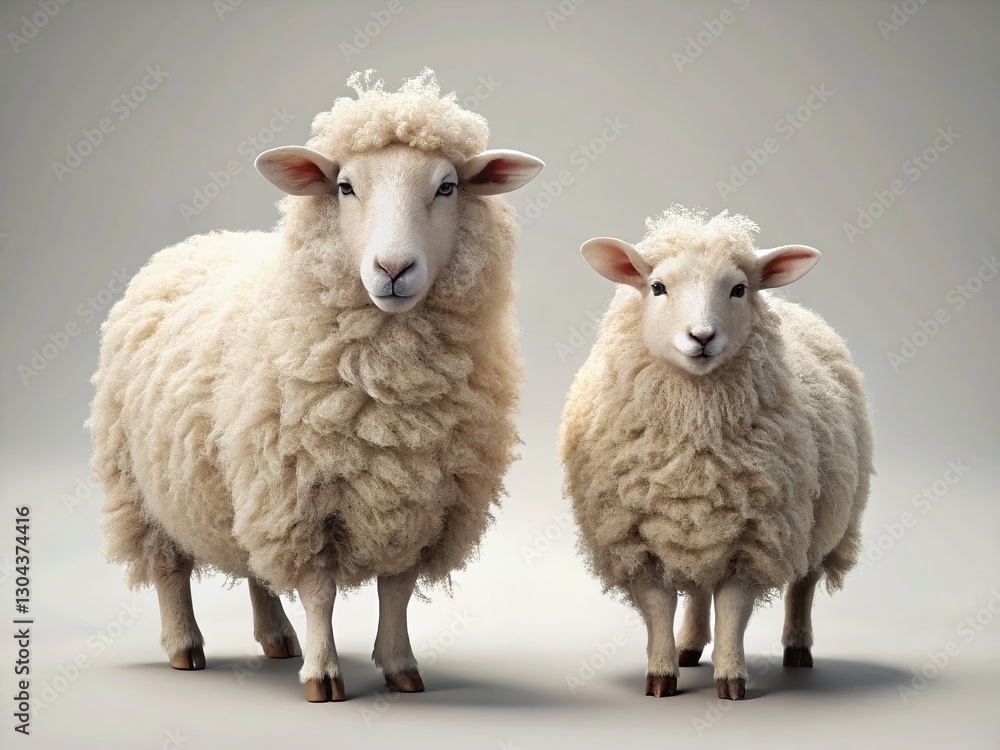 Adorable Sheep Duo Posing Against a Pristine White Background - Perfect for Farm, Agriculture, or Spring Stock Photography Adorable Sheep Duo Posing Against a Pristine White Background - Perfect for Farm, Agriculture, or Spring Stock Photography