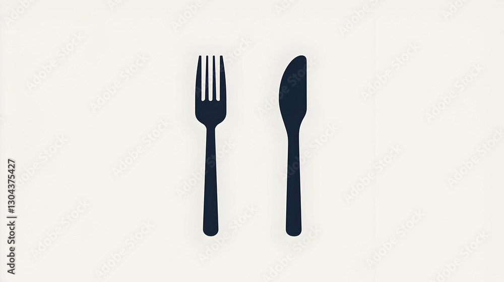 Simple Black Fork and Knife Icon on Light Background for Dining Use Simple Black Fork and Knife Icon on Light Background for Dining Use