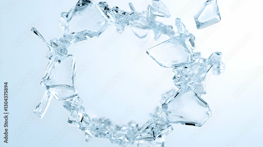 Fragmented Ice Pieces Suspended in Mid-Air Against Soft Background Fragmented Ice Pieces Suspended in Mid-Air Against Soft Background