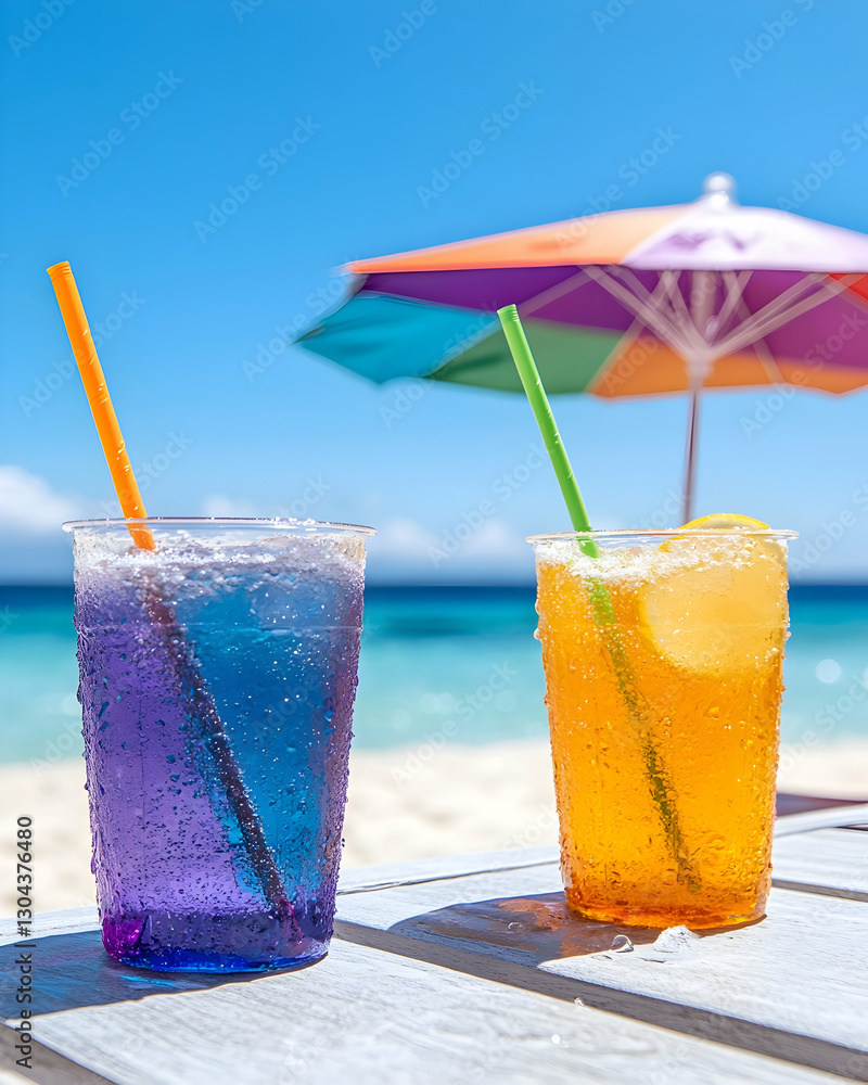 Obraz premium Tropical drinks on beach table