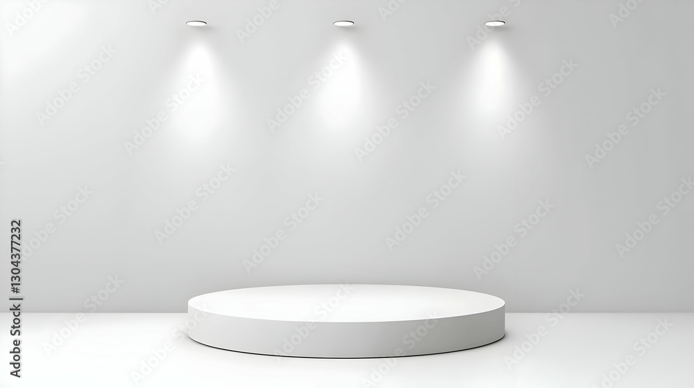 Modern Minimalist Studio Showcase Platform with Spotlights Above Modern Minimalist Studio Showcase Platform with Spotlights Above
