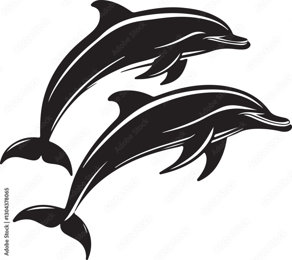 Obraz premium Playful Dolphins Silhouette with Ocean Waves